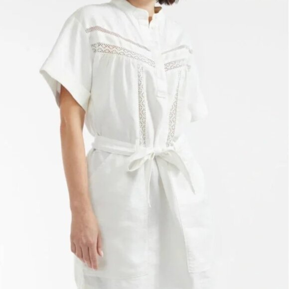 Outerknown Dresses & Skirts - NWT Outerknown Linen Organic Cotton Belted Shirt Dress Lace Detail Ivory S